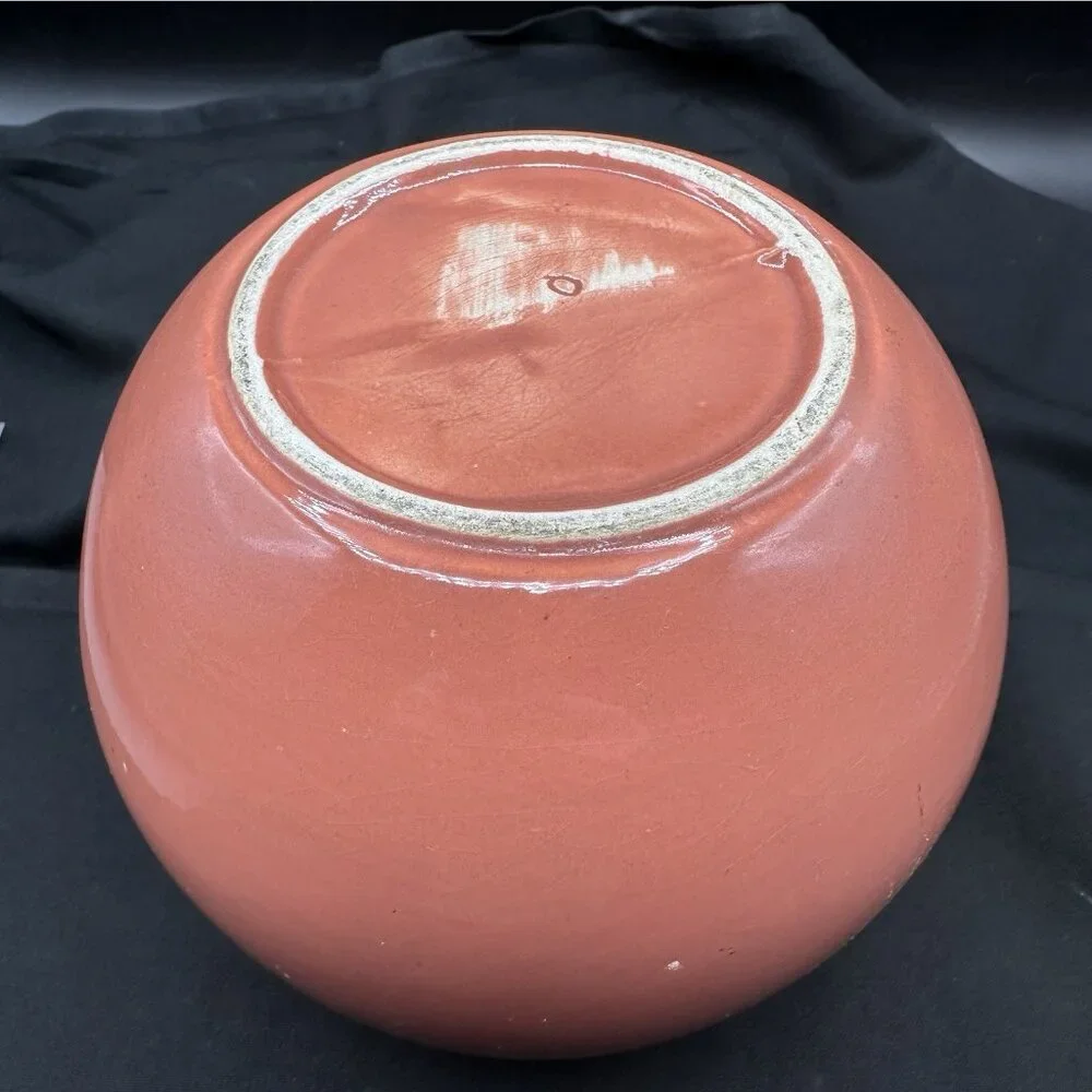 Vintage Coral Orange Orb Vase Glossy Ceramic Globe Bud Vase Retro 1980s 5.75